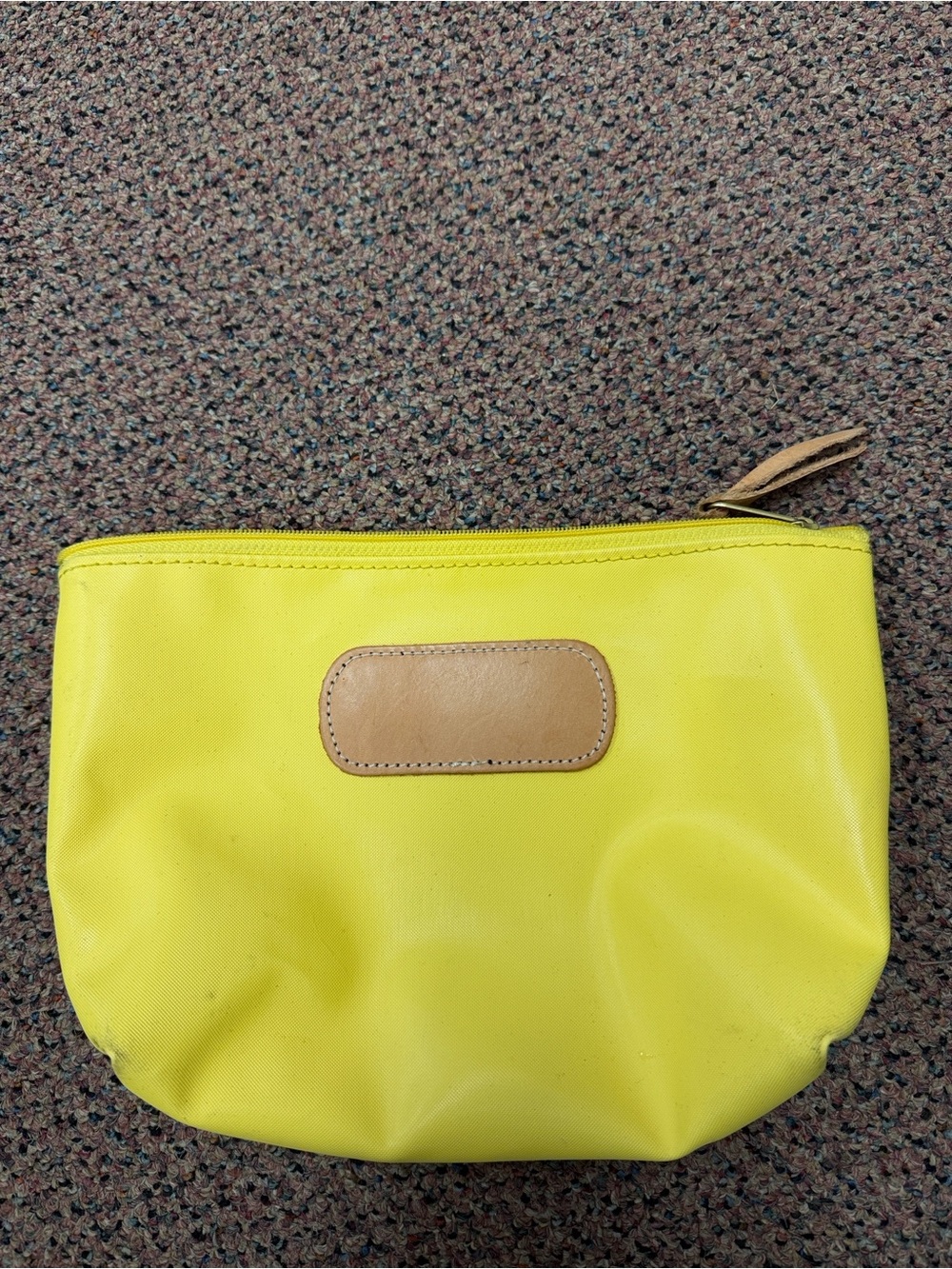 Jon Hart Design Yellow Coated Canvas Cosmetic Makeup Bag Pouch Leather Trim
